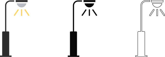 Electric street light lamp pole Icon with yellow Illumination and broken light at night.