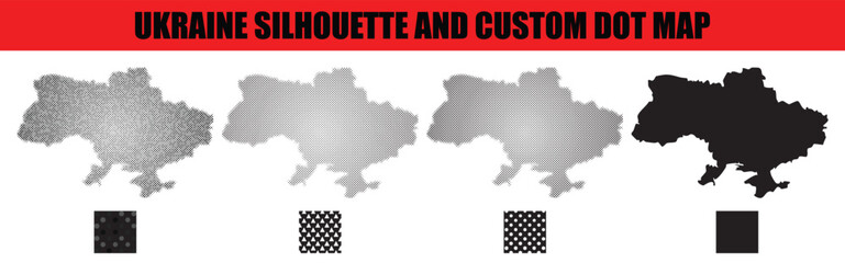 Obraz premium Ukraine Silhouette And Custom Dot Map With Patterns On White Background halftone
