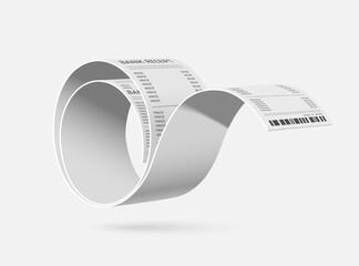 Paper receipt or invoice flies through air and flutters after the customer successfully transfers or pays for the purchase, vector 3d illustration isolated on white background for advertising design