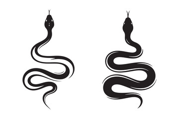 Black Snake Silhouette Logo Set Isolated on White Background.