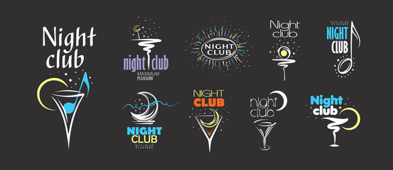 A set of vector hand-drawn nightclub logos