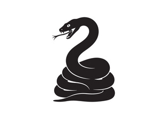 Fototapeta premium Black Silhouette of Coiled Venomous Snake with Open Mouth and Fangs