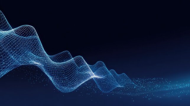 An abstract digital wave form pulses with energy against a dark, dynamic backdrop, offering a visual representation of the connected world. ..Created with Generative AI, not depicting real subjects.
