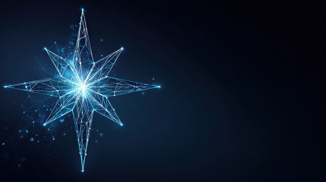 A brilliant digital compass star against a deep background, symbolizing direction, guidance, and navigation with a modern, futuristic design. ..Created with Generative AI, not depicting real subjects.