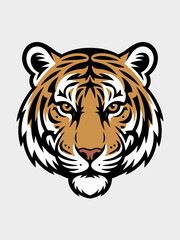 Majestic Tiger Head Artwork Displaying Intricate Stripes and Fierce Gaze Against a Clean Backdrop, Emblematic of Wildlife Conservation and Strength, Ideal for Branding, Marketing, and Graphic Design P