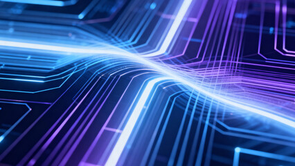 Abstract Digital Circuit Pattern with Bright Light Trails