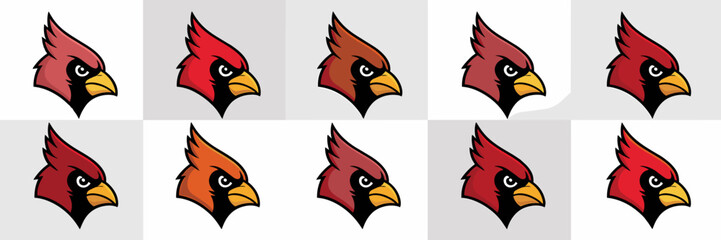 Obraz premium Bold Cardinal Mascot Displayed in Various Red and Brown Tones on Clean Backgrounds, Emblematic of Sports Team Spirit, Ideal for Branding, Graphic Design, And Modern Logo Applications (Illustration, Ic
