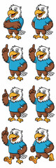 Cartoon Bald Eagle Mascot Presenting Ideas and Walking for Education and Patriotism in Business Presentation Materials and Online Marketing, Character for Children, Graphic Design, Illustration of Ame