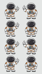 Cartoon Astronauts Giving Advice on Space Exploration:  Cute Spacemen Pointing Upward in a Playful Setting, Representing Innovation & Discovery for Children's Education Materials and Science-Themed Ma