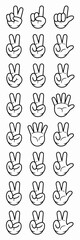 Cartoon Hand Gestures Graphic: Peace Sign, Number Three Illustrations on White Backdrop - Vector Icon Set for Social Media, Comic Design, Children's Education, and Creative Projects (Black and White L