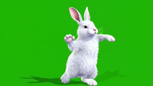 White Rabbit Dancing on Green Screen for Fun and Entertainment.