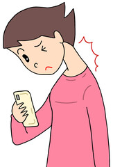 疾患・疾病のイラスト - ストレートネック・スマホ首・不良姿勢