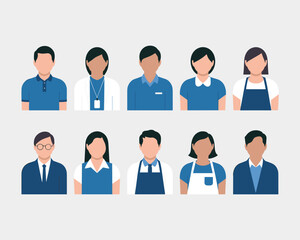 Diverse Workforce Illustrations: Representing Professionals in Various Industries, Flat Vector Avatars for Corporate Communications, Marketing, and Website Design, Modern Minimalist Style with Blue To