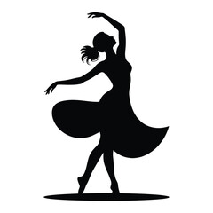 Silhouette of ballerina dancing gracefully with arms raised and skirt flowing, performing on stage or practice, elegant and dynamic pose in a studio setting © MdMohi