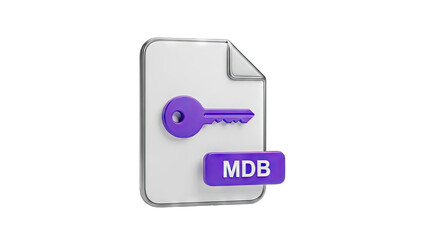 Database File Icon With Key Symbol And MDB Extension Isolated On Transparent Background