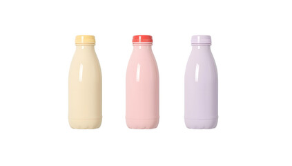 Blank Beverage/Cosmetic Bottle Mockups in Soft Pastel Colors on White Background