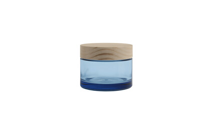 Blue Glass Cosmetic Jar Mockup with Wooden Lid &ndash; Minimal Skincare Packaging