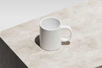 Minimalist White Ceramic Single Mug Mockup on Stone Surface