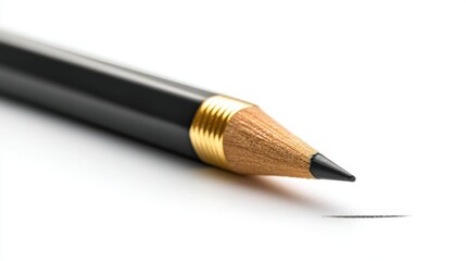 A sharpened pencil with its pointed tip nearly touching the surface, ready for writing or sketching,