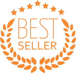 Fototapeta premium Best seller award badge with laurel wreath and stars vector icon, gold achievement medal, winner quality business label