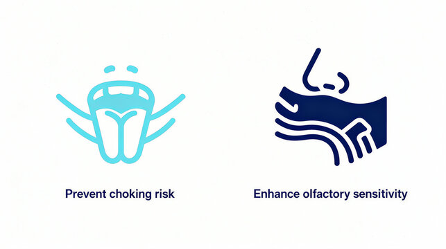 Anti choking and odor enhancing elements represent the health concept of preventing choking risks and enhancing olfactory sensitivity, suitable for health auxiliary materials.
