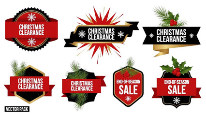 Collection of festive holiday sale badges and labels, perfect for seasonal promotions and clearance events