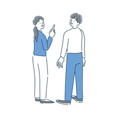 笑顔で会話をしている女性と男性の全身のイラスト素材