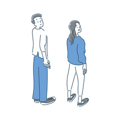 笑顔で会話をしている女性と男性の全身のイラスト素材
