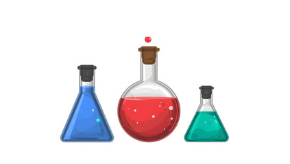 Laboratory Experiment Icon &ndash; Erlenmeyer & Round Bottom Flasks with Colored Liquids