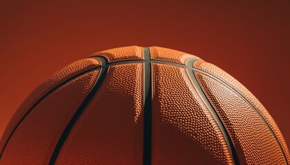 Closeup textured orange basketball sphere, dramatic lighting highlights sports energy, dynamic feel, modern composition for athletic, fitness, and active lifestyle concepts.