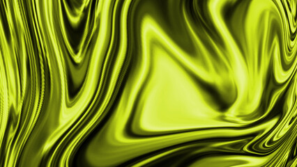 Vibrant abstract liquid yellow green waves with smooth flowing metallic texture background