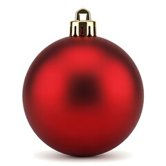 A single red christmas bauble with a gold hanger against a white background