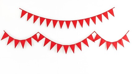 Red triangular flags bunting isolated on white background for party decoration
