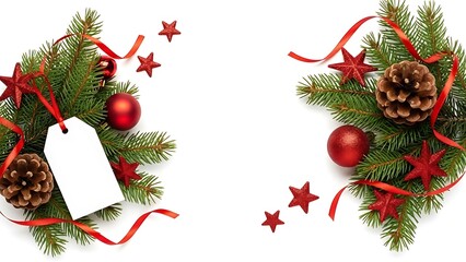 A decorative border of christmas elements and a blank tag for holiday messages