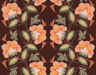 Stylish Hand drawn  floral pattern with paisley and indian chintz flower motifs. damask modern style pattern , Design for fashion , fabric, textile, wallpaper , wrapping and all prints