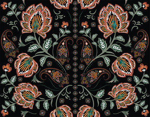 Stylish Hand drawn  floral pattern with paisley and indian chintz flower motifs. damask modern style pattern , Design for fashion , fabric, textile, wallpaper , wrapping and all prints