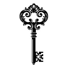 Vintage ornate gold antique key vector illustration silhouette