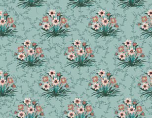 Stylish Hand drawn  floral pattern with paisley and indian chintz flower motifs. damask modern style pattern , Design for fashion , fabric, textile, wallpaper , wrapping and all prints