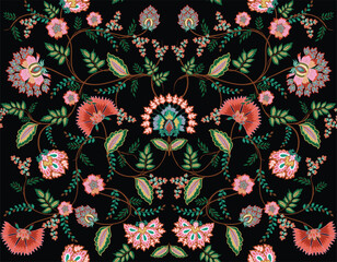 Stylish Hand drawn  floral pattern with paisley and indian chintz flower motifs. damask modern style pattern , Design for fashion , fabric, textile, wallpaper , wrapping and all prints