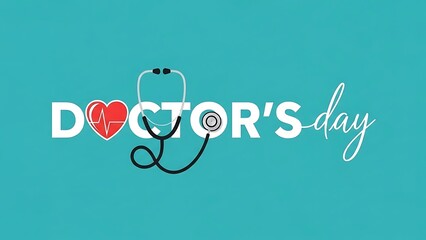 National doctors day doctor's day graphic with stethoscope and heart on a teal background, celebrating healthcare professionals