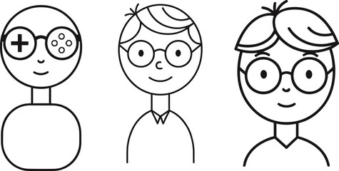 Cute Boy Avatar Line Art – Isolated on Transparent Background Cartoon Character Vector Illustration