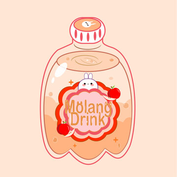 Cute Molang Character Apple Flavored Juice Drink Illustration
