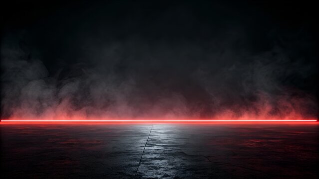 Dark Moody Concrete Floor with Intense Red Neon Glow and Smoke Premium Cyberpunk Futuristic Background 4K