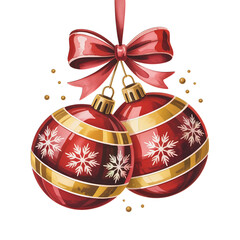 Elegant Christmas ornaments with red bow, perfect for festive holiday season greeting cards or invites