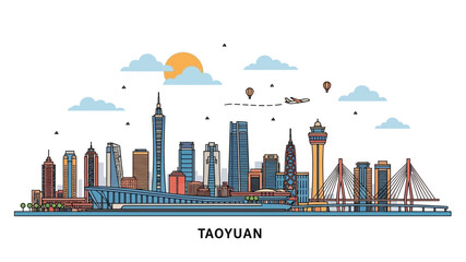 Obraz premium Taoyuan City Skyline Silhouette Featuring Modern Architecture and Cityscape Elements