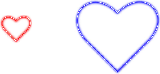 Neon heart suit icon. Glowing neon hearts sign, outline card suit symbol and silhouette