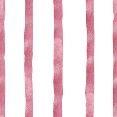 Soft pink stripped watercolor seamless background. Vertical paintbrush lines on repeated texture in dusty pink. Stripes pattern hand painted for backdrops, textile, wallpaper. Lines for kids design.
