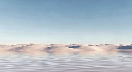 Naklejka premium Minimalist Abstract Water Landscape Gentle Hills With Soft Colors and Calming Atmosphere