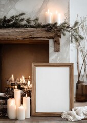 Fototapeta premium Cozy winter fireplace decor