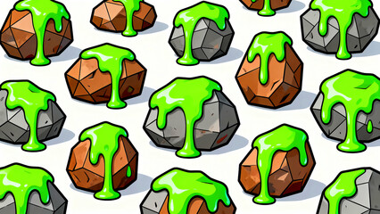 Slime covered rocks pattern game asset toxic ooze mineral stone cartoon icon fantasy element dripping green liquid toxic waste toxic sludge monster drop